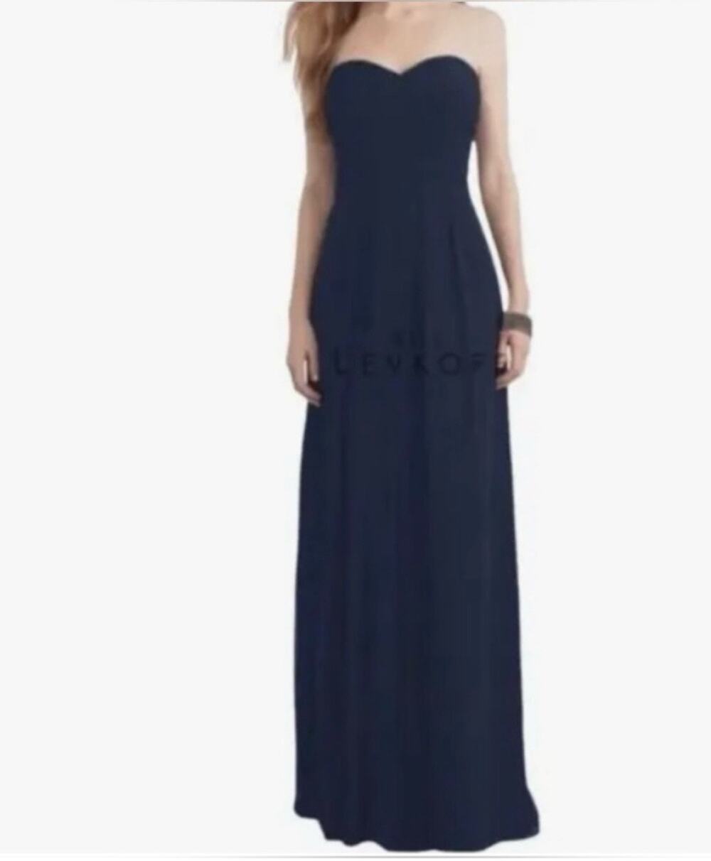 Bill Levkoff SHILOH 1121 Sweetheart Strapless Chiffon Dress Gown Navy Size 4